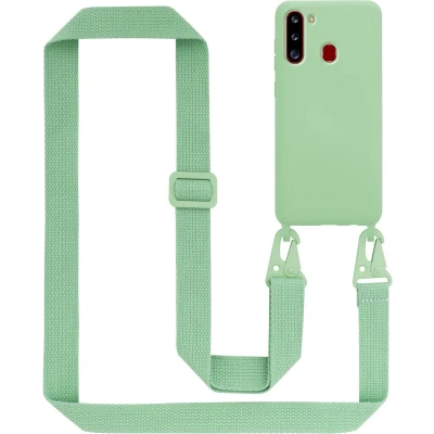 Afbeelding van Cadorabo Mobiele telefoon ketting geschikt voor Samsung Galaxy A21 in LIQUID LICHT GROEN Silicone beschermhoes met lengte verstelbare koord riem
