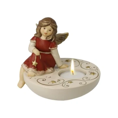 Afbeelding van Goebel Kerst Windlicht Engel Droom in het kaarslicht rood Aardewerk 12cm