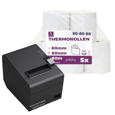Afbeelding van thermische rollen 80 mm x m 12 papierspoel voor kassa met ticketprinter rol cm BPA vrij (5 rollen)