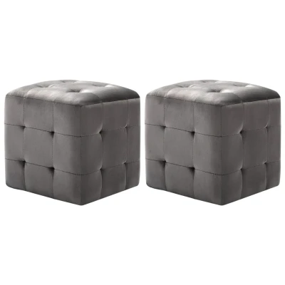 Afbeelding van Poef 2 st 30x30x30 cm fluweel grijs