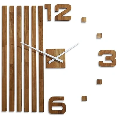 Afbeelding van FLEXISTYLE 3D DIY wandklok eikenhout lamellenwand grote 100 cm modern design EKO wanddecoratie kantoor woonkamer slaapkamer XXL