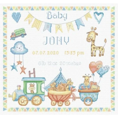 Afbeelding van Baby Boy Record Aida Borduurpakket Leti Stitch 936