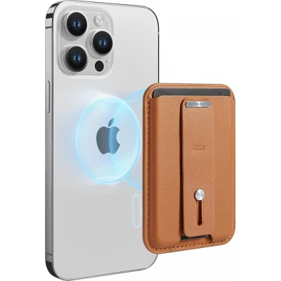 Afbeelding van ESR HaloLock Wallet Stand Magnetische Kaarthouder Compatibel met MagSafe en Portemonnee voor 3 Pasjes Standaard Vingerlus Bruin
