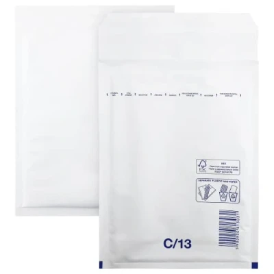 Afbeelding van Netuno 100 luchtkussenenveloppen C/13, 170 x 225 mm, witte bubbelenveloppen, gevoerde verzendzakken, scheurvaste verpakking, gerecyclede verzendenvelop met luchtfolie