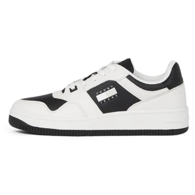 Afbeelding van Tommy Jeans Retro Basket Cupsole Tumble Sneakers laag, Heren, Maat: 42, Offwhite/black Leer