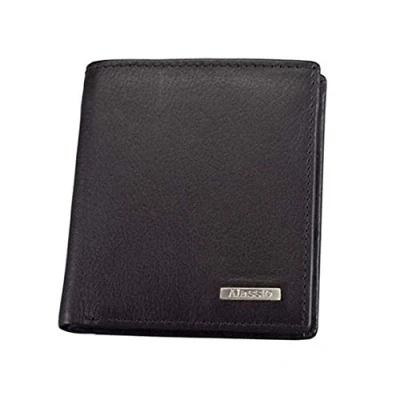 Afbeelding van Alassio Mini portemonnee in staand formaat, van echt leer, met metalen embleem, binnenkant carbonlook porte monnaie, 10 cm, zwart (zwart)