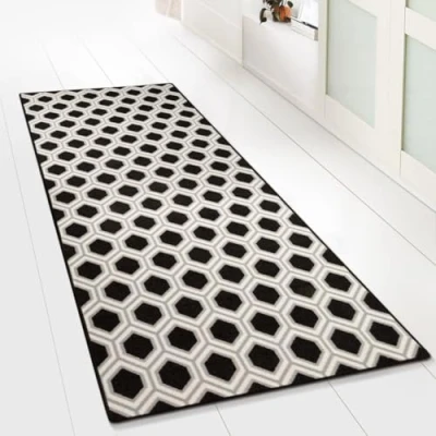 Afbeelding van Loper met patroon Fijn laagpolig tapijt voor keuken, hal &amp; woonkamer Oosters vintage rasterornament (80 x 300 cm, Bangor)