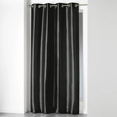 Image de Rideau a oeillets 140 x 240 cm shantung uni shana Noir Douceur d&#039;Intérieur