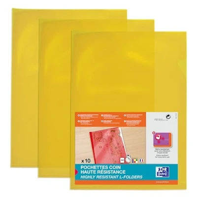 Afbeelding van OXFORD 100 stuks hoekhoezen, hoge sterkte, A4, pvc, glad, dikte 15/100, geel