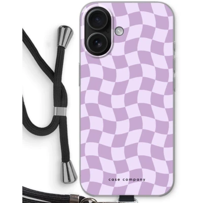 Afbeelding van Case Company® hoesje met Koord geschikt voor iPhone 16 Grid Paars Telefoonhoesje Zwart Bescherming aan alle Kanten en Over de Schermrand