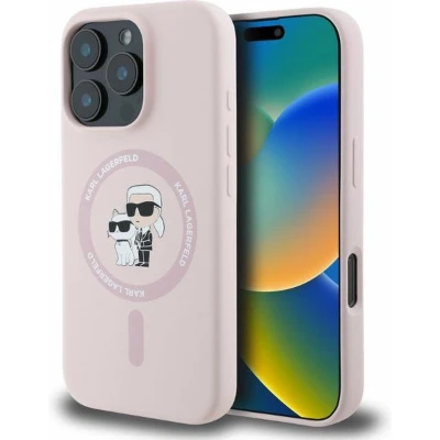Afbeelding van Karl Lagerfeld KLHMP16LSCMKCRHP iPhone 16 Pro 6,3&quot; roze/roze hardcase siliconen Karl&amp;Choupette Heads Ring MagSafe