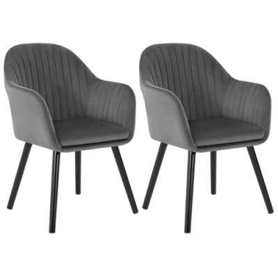 Afbeelding van WOLTU 2 x eetkamerstoelen, donkergrijs, zitting van fluweel, stoel voor keuken/woonkamer/café, BH259dgr