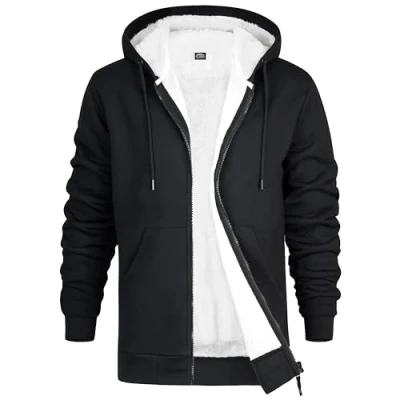 Afbeelding van Hoodie voor heren met ritssluiting, fleecetrui gevoerde jas, herenkleding, winter, warm, maten M XXXL, zwart.