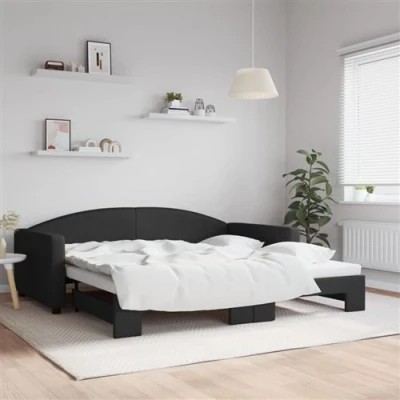 Afbeelding van vidaXL Slaapbank met onderschuifbed 100x200 cm stof zwart