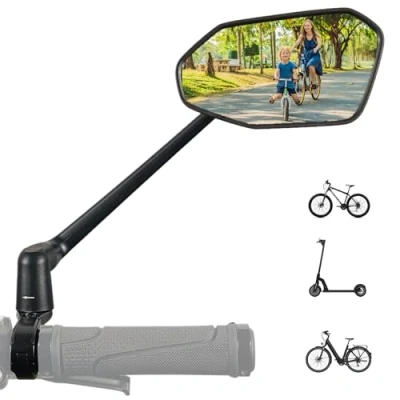 Afbeelding van REEZER achteruitkijkspiegel voor fiets E bike Elektrische step Ideaal cadeau Premium stuur 22 tot 25,4 mm RS03 Verstelbaar 360 RECHT