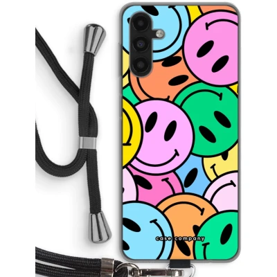 Afbeelding van Case Company® hoesje met Koord geschikt voor Samsung Galaxy A04s Smiley N1 Telefoonhoesje Zwart Bescherming aan alle Kanten en Over de Schermrand
