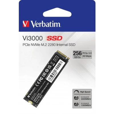 Afbeelding van Verbatim SSD 256 GB, PCIe 3.0, M.2 2280, NVMe, Vi3000 3300 MB/s, (W) 1300 detailhandel