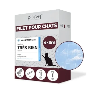 Afbeelding van PiuPet® Kattenbeschermingsnet, 4 x 3 m, transparant net, met bevestigingskoord, veiligheidsnet, extra groot, kattennet, balkon, raam, veiligheidsnet voor katten