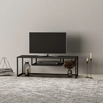 Afbeelding van TV meubel Isokyrö metaal 120x40x40 cm zwart mat [en.casa]