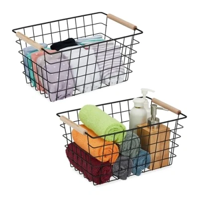 Afbeelding van Relaxdays draadmand metalen opbergmand rechthoekige mand badkamermand set van 2 zwart