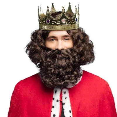 Afbeelding van Boland Pruik Royal Bruin krullen half lang Mannen Ridder Middeleeuwen
