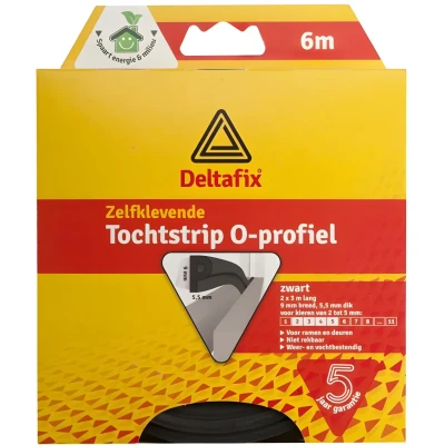 Afbeelding van Deltafix Tochtstrip tochtwering zwart zelfklevend O profiel 6 m x 9 mm