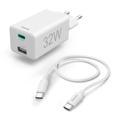 Afbeelding van Hama Snellader 1X Usb C A Pd/Qualcomm&amp;Reg; Oplaadset 32 Watt Wit