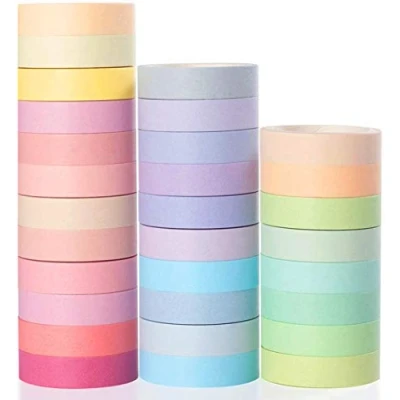 Afbeelding van YUBX washi tape, 30 rollen masking pastelkleuren, 10 mm breed, decoratief, Japans plakband, tape voor kranten, decoratief plakband handwerk (macaron)