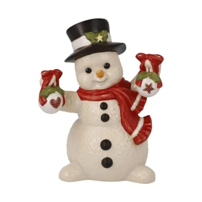 Afbeelding van Goebel Kerst Decoratief beeld Sneeuwpop Versierd voor Kerstmis Aardewerk 12cm