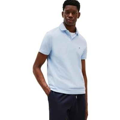 Image de Tommy Hilfiger Homme T shirt Polo Manches Courtes Regular Fit avec Fermeture Boutons, Bleu (Breezy Blue), XS