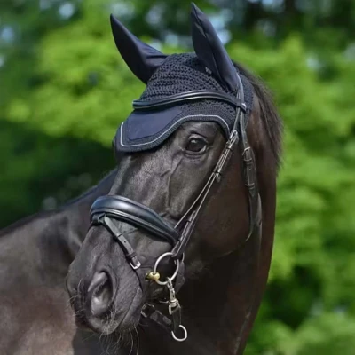 Afbeelding van Bucas Oornetje Show Line Navy/Grijs Full