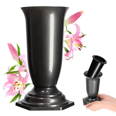 Afbeelding van KADAX Grafvaas, van kunststof, weerbestendig, 15 cm, grafiet