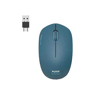 Image de PORT Connect Collection Souris droitiers et gauchers optique 3 boutons sans fil 2.4 GHz récepteur USB/USB C saphir