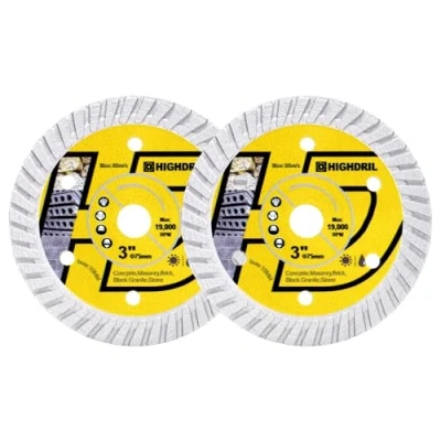 Afbeelding van HIGHDRIL Diamantschijf 2 stuks 75 mm x 10 snijschijven voor cement, porselein, keramiek, graniet, Bosch GWS 10.8 76 (Turbo lemmet)