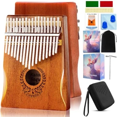 Afbeelding van Kalimba 17 toetsen duimpiano draagbare Mbira Sanza vingerpiano professioneel muziekinstrument met beschermhoes, studie instructie, tuning hamer cadeau voor kinderen volwassenen beginners