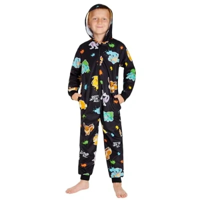 Afbeelding van Pokemon Pikachu Pyjama voor kinderen, fleece, combipyjama, Charizard, 4 14 jaar, Zwart Aop