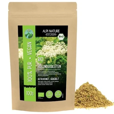 Image de Alpi Nature Fleur de Sureau Tisane bio 100g, Fleurs Séchées et Frottées, Thé en Vrac