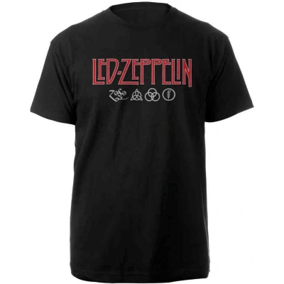 Afbeelding van Led Zeppelin Logo &amp; Symbols Heren T shirt M Zwart