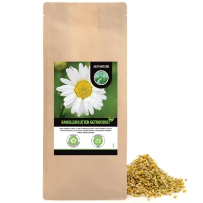 Afbeelding van Kamillebloemen, losse kamillethee, alleen hoogwaardige bloemen, hele kamilletheebloemen, voorzichtig gedroogd, 100% puur en natuurlijk, kamillethee (250 g)