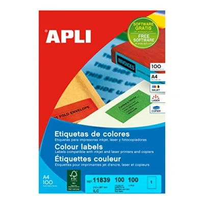Afbeelding van APLI permanente kleeflaag blauw A4 (210 x 297 mm) 100 etiket(ten) (100 vel(len) 1) doos etiketten