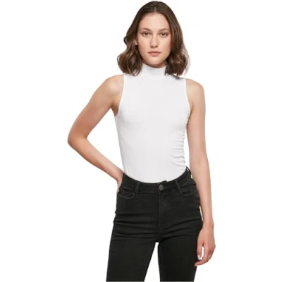 Afbeelding van Build Your Brand Dames mouwloze turtleneck bodysuit voor dames, verkrijgbaar in vele kleuren, maten XS tot 5XL, Wit