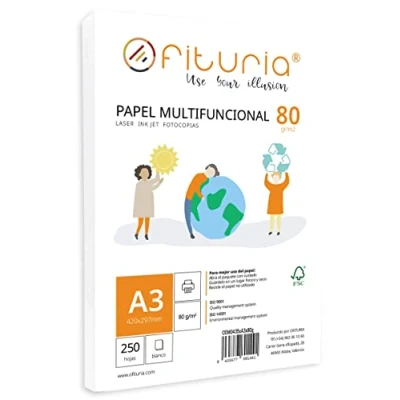Afbeelding van Ofituria A3 vellen 80 g met 250 witte vellen, multifunctioneel papier voor school en werkomgeving, ideaal laserprinters, inkjet of kopieerapparaat (A3,