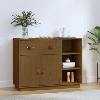Afbeelding van Dressoir 98,5x40x75 cm massief grenenhout honingbruin
