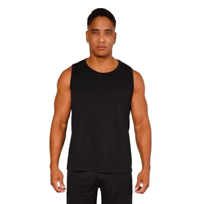 Afbeelding van Tanktop voor heren, 2 stuks, mouwloos, van puur katoen, single jersey, sport, fitness, zwart.