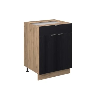 Afbeelding van Vicco Keukenonderkast Fame Line, Zwart gestreept/Krachtige eik goud, 60 cm met lade, zonder werkblad