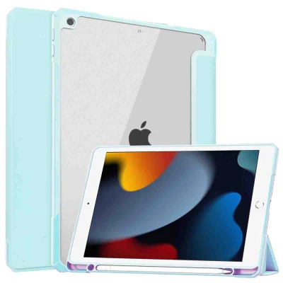 Afbeelding van iMoshion Tablet Hoes Geschikt voor iPad 8 (2020) 8e generatie / 9 (2021) 9e 7 (2019) 7e Trifold Hardcase Bookcase Lichtblauw
