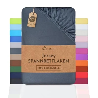 Afbeelding van Naturemark Hoeslaken, jersey, 100% katoen in vele formaten en kleuren, merkkwaliteit Oeko Tex Standard 100, 180x200 200x200 cm