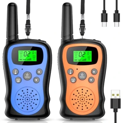 Afbeelding van talkie walkie pour enfants 2 pièces, rechargeables avec batterie de 1000 mAh, Große Reichweite 3km Woki Toki fille lampe poche VOX l&#039;extérieur, camping