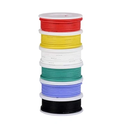 Afbeelding van Elektriciteitsdraad, 26 AWG, flexibele siliconen gevlochten draad, set van 6 spoelen 10 meter in verschillende kleuren, 300 V, bestand tegen hoge temperaturen