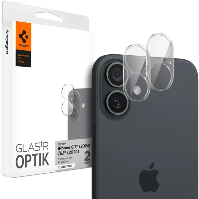 Afbeelding van Spigen Glas.tR Optik camerabescherming, compatibel met iPhone 16, 16 Plus, 2 stuks, transparant, kristalhelder, krasbestendig, hardheid 9H